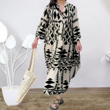 Plus Size Bohemian Print Long Sleeve Shirt Dress GYSM-W0704
