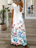 Plus Size Short Sleeve V Neck Print Long Dress GYSM-W0549