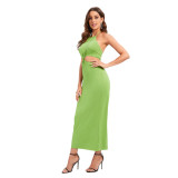 Sexy Solid Color Backless Halter Maxi Dress GYSM-W0512
