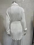 Pleated Tie Belt Casual Long Sleeve Shirt Dress GYSM-W0525