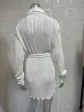 Pleated Tie Belt Casual Long Sleeve Shirt Dress GYSM-W0525