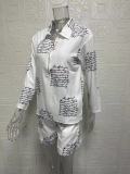 Print Long Sleeve Shirt Two Piece Shorts Set GYSM-W0553