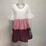 Plus Size Loose V-Neck Printed Ruffle Dress GYSM-W0291