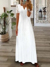 Plus Size Short Sleeve V Neck Print Long Dress GYSM-W0549