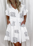 Plus Size Loose V-Neck Printed Ruffle Dress GYSM-W0291