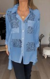 Plus Size Letter Print Long Sleeve Loose Swallow-tailed Shirt GYSM-W0742