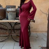 Solid Color Flare Sleeve Slim Maxi Dress GYSM-W0744