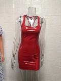 Sexy Sleeveless Faux Leather Zipper PU Dress GYSM-W0315