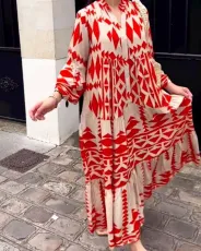 Plus Size Bohemian Print Long Sleeve Shirt Dress GYSM-W0704