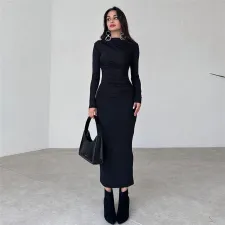 Solid Color Long Sleeve Slim Maxi Dress GYSM-W0723