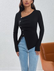 Button Irregular Knit Bottom Shirt Top GYSM-LIU-WP-023