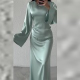 Solid Color Flare Sleeve Slim Maxi Dress GYSM-W0744