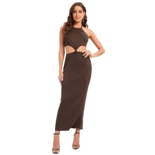 Sexy Solid Color Backless Halter Maxi Dress GYSM-W0512