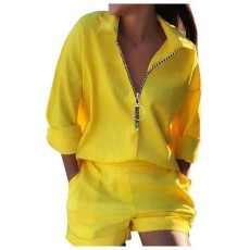 Print Long Sleeve Shirt Two Piece Shorts Set GYSM-W0553