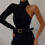 Single Shoulder Long Sleeve Solid Bodysuit GYSM-W0514