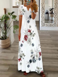 Plus Size Short Sleeve V Neck Print Long Dress GYSM-W0549