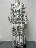 Plus Size Bohemian Print Long Sleeve Shirt Dress GYSM-W0704