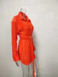 Pleated Tie Belt Casual Long Sleeve Shirt Dress GYSM-W0525
