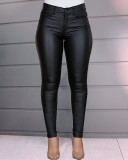Solid Color PU Leather Casual Pencil Pants GYSM-W0314