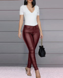 Solid Color PU Leather Casual Pencil Pants GYSM-W0314