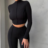 Solid Color Long Sleeve Pants Sport Two Piece Set GYSM-W0305