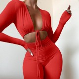 Long Sleeve Tie Up Hollow Out Jumpsuit GYSM-W0301
