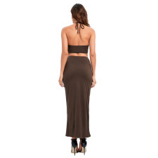 Sexy Solid Color Backless Halter Maxi Dress GYSM-W0512