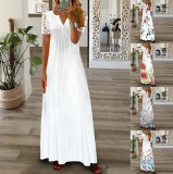 Plus Size Short Sleeve V Neck Print Long Dress GYSM-W0549