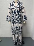 Plus Size Bohemian Print Long Sleeve Shirt Dress GYSM-W0704