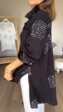 Plus Size Letter Print Long Sleeve Loose Swallow-tailed Shirt GYSM-W0742