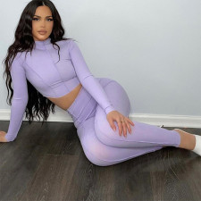 Solid Color Long Sleeve Pants Sport Two Piece Set GYSM-W0305
