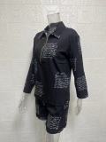 Print Long Sleeve Shirt Two Piece Shorts Set GYSM-W0553