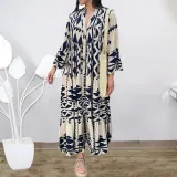 Plus Size Bohemian Print Long Sleeve Shirt Dress GYSM-W0704