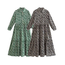 Long Sleeve Print Lapel Shirt Dress GYSM-W0515