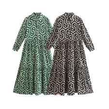 Long Sleeve Print Lapel Shirt Dress GYSM-W0515
