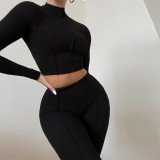 Solid Color Long Sleeve Pants Sport Two Piece Set GYSM-W0305