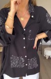 Plus Size Letter Print Long Sleeve Loose Swallow-tailed Shirt GYSM-W0742