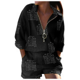 Print Long Sleeve Shirt Two Piece Shorts Set GYSM-W0553