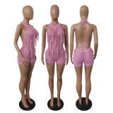 Backless Sexy Tassel Knit Holiday Rompers GDYF-6692