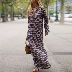Plus Size Long Sleeve Print Split Maxi Dress GDAM-013