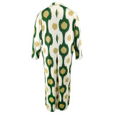 Plus Size Print Lapel Split Loose Maxi Dress GDAM-014