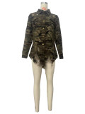 Camouflage Print Long Sleeve Holes Shirt OD-8661
