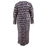 Plus Size Long Sleeve Print Split Maxi Dress GDAM-013
