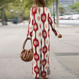 Plus Size Print Lapel Split Loose Maxi Dress GDAM-014