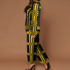 Plus Size Stripe Print Long Sleeve 2 Piece Pants Set GDAM-218357