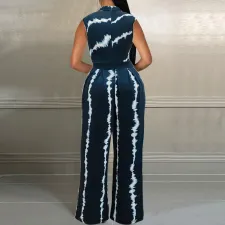 Plus Size Sleeveless Print Loose Jumpsuit GDAM-040