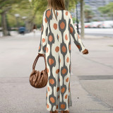 Plus Size Print Lapel Split Loose Maxi Dress GDAM-014