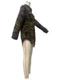 Camouflage Print Long Sleeve Holes Shirt OD-8661