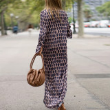 Plus Size Long Sleeve Print Split Maxi Dress GDAM-013