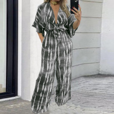 Plus Size Print 3/4 Sleeve Straight Jumpsuit GDAM-218296